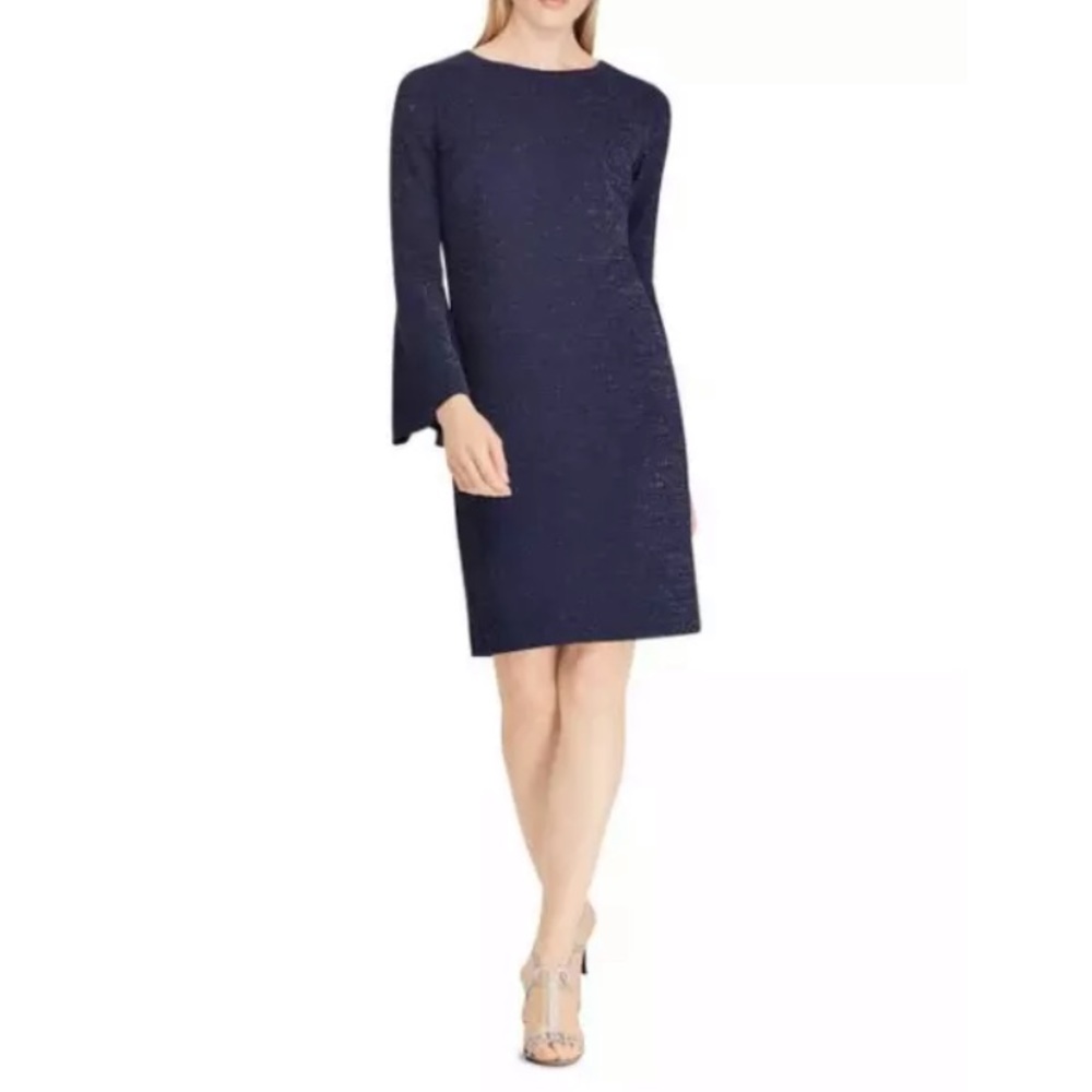 Ralph Lauren Blue Metallic Ponte Bell Sleeve 102